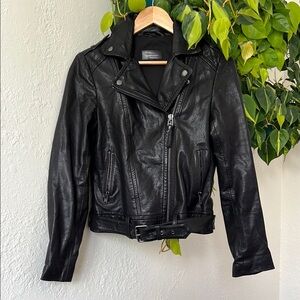 Mackage Black Leather Moto Jacket with Cropped Fit
